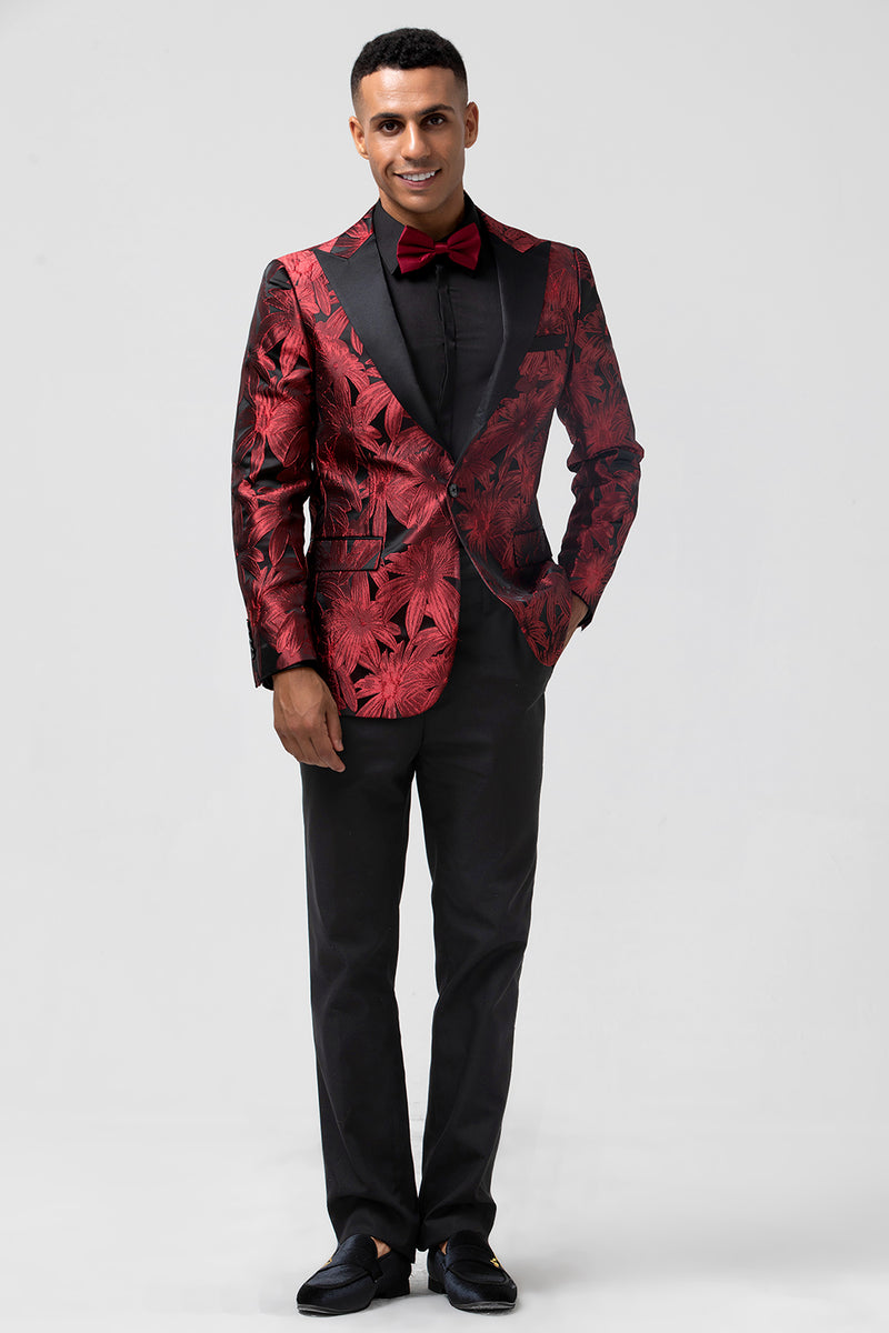 Load image into Gallery viewer, Red Peak Lapel One Button Floral 2 Pieces Men&#39;s Suits