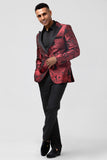 Red Peak Lapel One Button Floral Men's Blazer