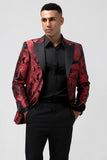 Red Peak Lapel One Button Floral Men's Blazer