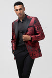 Red Peak Lapel One Button Floral Men's Blazer