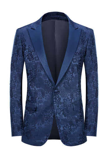 Peak Lapel Blue Jacquard Men's Prom Suits