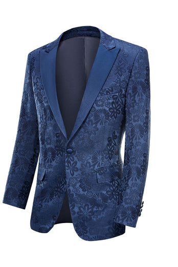 Peak Lapel Blue Jacquard Men's Prom Suits