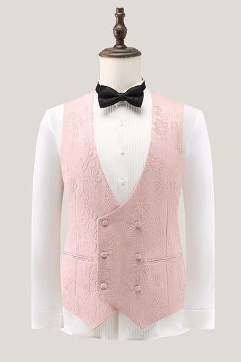 Light Pink 3 Piece Peak Lapel Jacquard One Button Men's Prom Suits