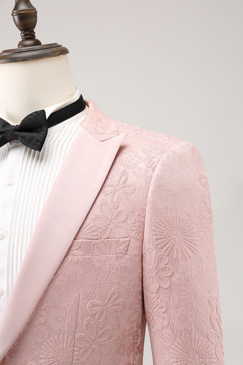 Load image into Gallery viewer, Light Pink 3 Piece Peak Lapel Jacquard One Button Men&#39;s Prom Suits