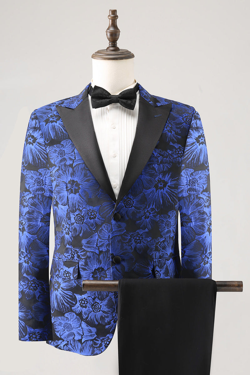 Load image into Gallery viewer, Royal Blue Jacquard Peak Lapel 2 Piece Men&#39;s Prom Suits