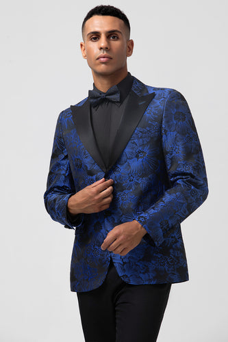 Royal Blue Peak Lapel Jacquard 2 Pieces Men's Suits