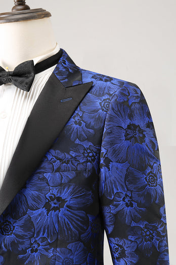 Royal Blue Jacquard Peak Lapel 2 Piece Men's Prom Suits