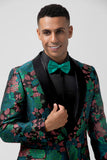 Green Shawl Lapel Jacquard Floral Men's Blazer