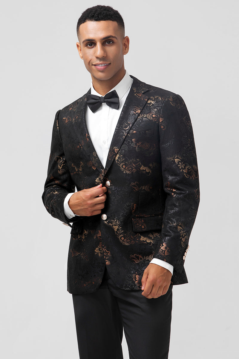 Load image into Gallery viewer, Notched Lapel Dark Brown Jacquard Single Breasted Men&#39;s Blazer