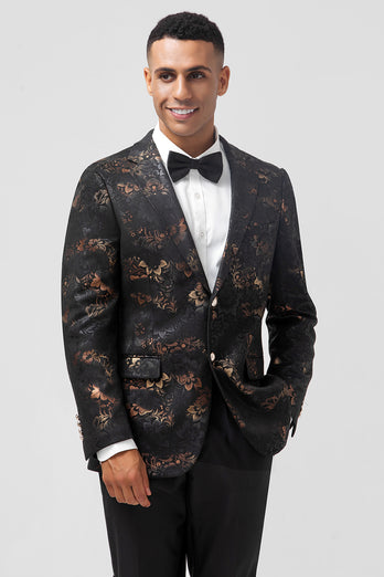 Notched Lapel Dark Brown Jacquard Single Breasted Men's Blazer