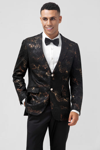 Notched Lapel Dark Brown Jacquard Single Breasted Men's Blazer