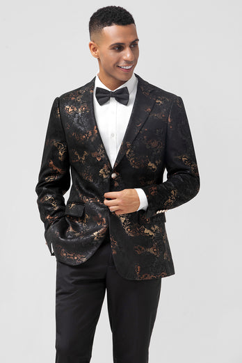 Notched Lapel Dark Brown Jacquard Single Breasted Men's Blazer