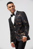 Load image into Gallery viewer, Notched Lapel Dark Brown Jacquard Single Breasted Men&#39;s Blazer