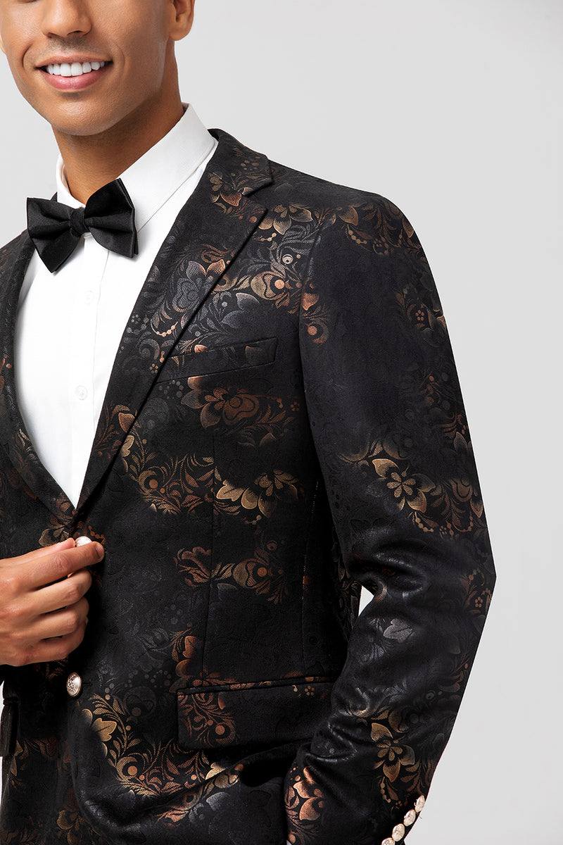 Load image into Gallery viewer, Notched Lapel Dark Brown Jacquard Single Breasted Men&#39;s Blazer