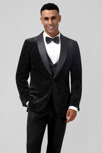 Shawl Lapel One Button 3 Pieces Black Men's Suits