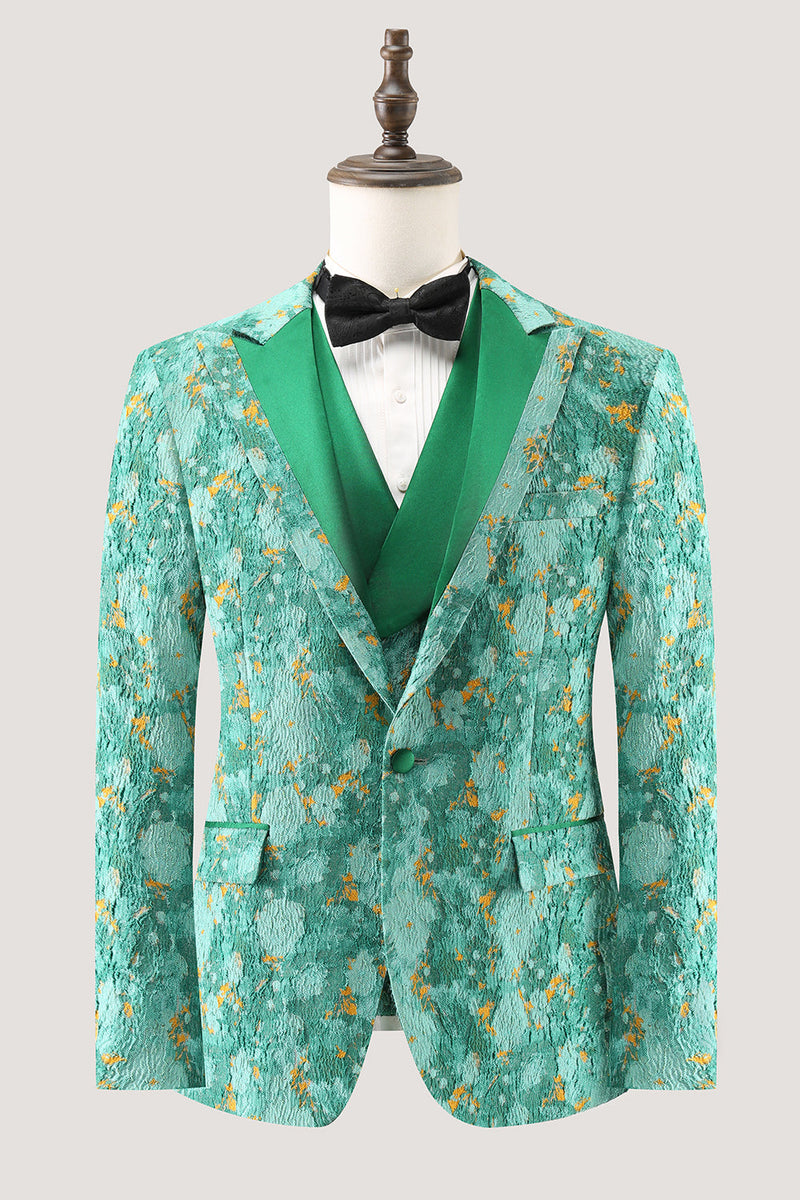 Load image into Gallery viewer, Green Peak Lapel  3 Piece Jacquard One Button Men&#39;s Prom Suits