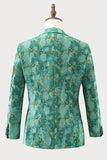 Green Peak Lapel Jacquard One Button 3 Pieces Men's Prom Suits