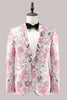 Load image into Gallery viewer, Pink Shawl Lapel Floral Jacquard One Button Men&#39;s Prom Blazer