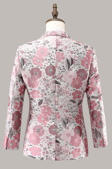 Pink Shawl Lapel Floral Jacquard One Button Men's Prom Blazer