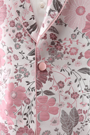 Pink Shawl Lapel Floral Jacquard One Button Men's Prom Blazer