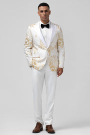 Champagne Peak Lapel Jacquard One Button 2 Pieces Men's Suits