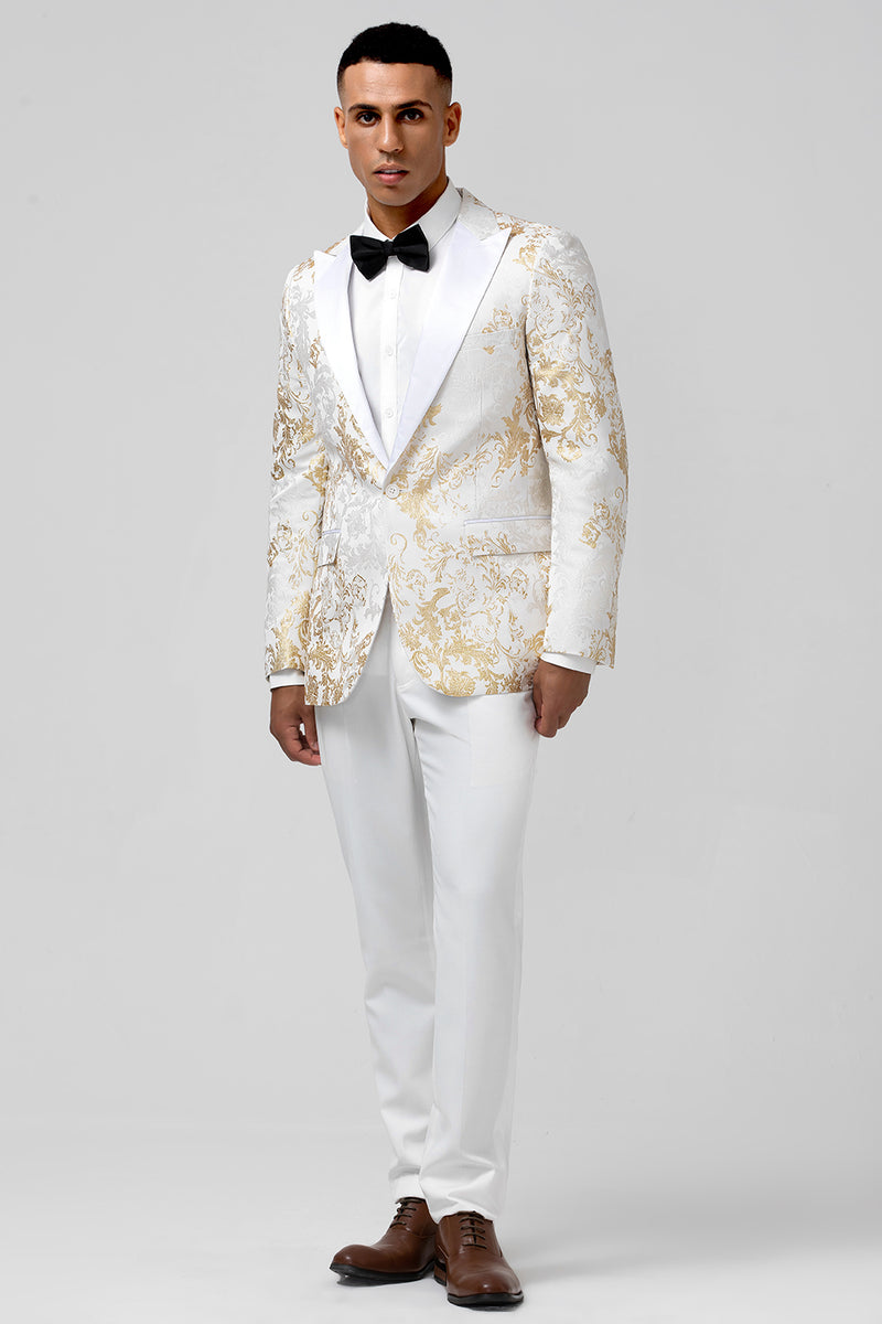 Load image into Gallery viewer, Champagne Peak Lapel Jacquard One Button 2 Pieces Men&#39;s Suits