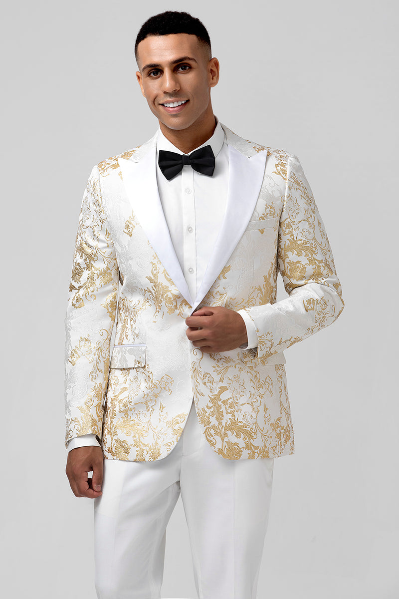 Load image into Gallery viewer, Champagne Peak Lapel Jacquard One Button 2 Pieces Men&#39;s Suits