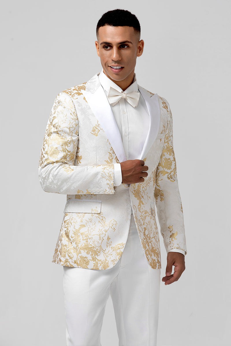 Load image into Gallery viewer, Champagne Peak Lapel Jacquard One Button 2 Pieces Men&#39;s Suits