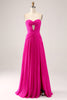 Load image into Gallery viewer, Fuchsia A Line Sweetheart Pleated Keyhole Long Prom Dress With Slit