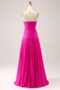 Load image into Gallery viewer, Fuchsia A Line Sweetheart Pleated Keyhole Long Prom Dress With Slit