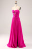 Load image into Gallery viewer, Fuchsia A Line Sweetheart Pleated Keyhole Long Prom Dress With Slit