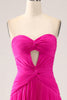 Load image into Gallery viewer, Fuchsia A Line Sweetheart Pleated Keyhole Long Prom Dress With Slit