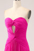 Load image into Gallery viewer, Fuchsia A Line Sweetheart Pleated Keyhole Long Prom Dress With Slit