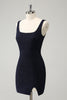 Load image into Gallery viewer, Sparkly Dark Blue Square Neck Bodycon Short Graduation Dress With Slit