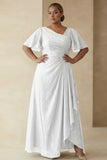 Dusty Sage A Line Ruched Short Sleeves Plus Size Mother Of The Bride Dress with Ruffles
