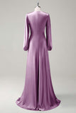 A Line Round Neck Long Sleeves Sage Bridesmaid Dress