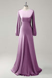 A Line Round Neck Long Sleeves Sage Bridesmaid Dress