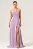 Load image into Gallery viewer, Dusty Blue A Line Spaghetti Straps Backless Satin Long Bridesmaid Dress with Slit