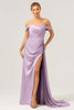 Load image into Gallery viewer, Sage Mermaid Off The Shoulder Pleated Satin Bridesmaid Dress with Slit