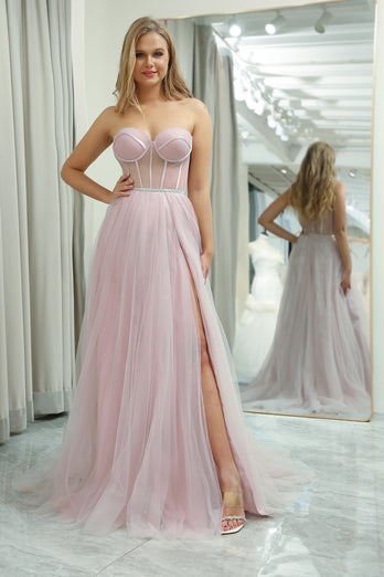 Tulle Sweetheart Light Pink Corset Prom Dress