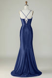 Dark Purple Spaghetti Straps Mermaid Long Prom Dress With Slit
