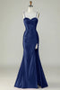 Load image into Gallery viewer, Dark Purple Spaghetti Straps Mermaid Long Prom Dress With Slit