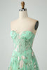 Load image into Gallery viewer, Green A Line Strapless Printed Corset Prom Dress with Slit