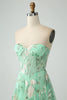 Load image into Gallery viewer, Light Green A-Line Strapless Corset Prom Dress with Embroider