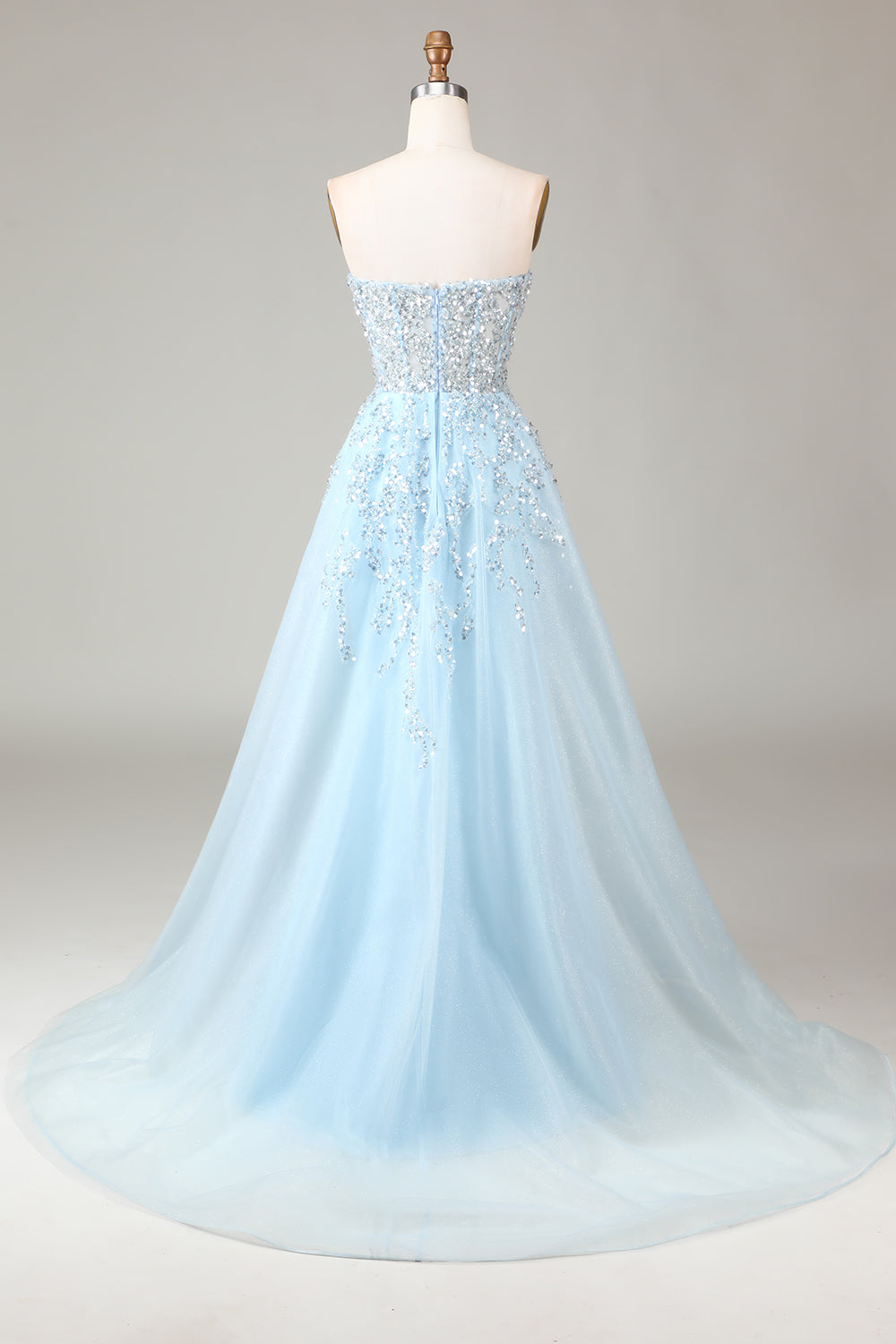 Zapaka Women Corset Blue Strapless A Line Prom Dress with Slit Sequins Sparkly Party Dress ZAPAKA UK Zapaka Women Corset Blue Strapless A Line Prom Dress with Slit Sequins Sparkly Party Dress ZAPAKA UK
