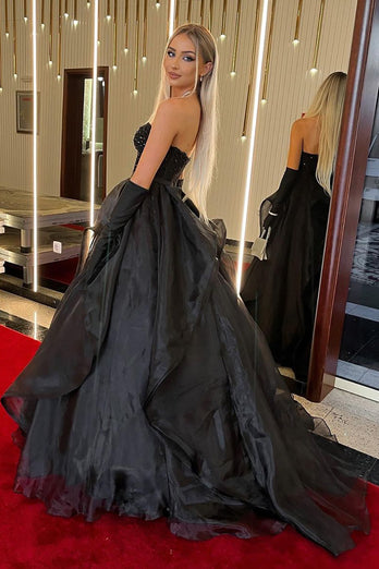 Black Strapless A Line Prom Dress