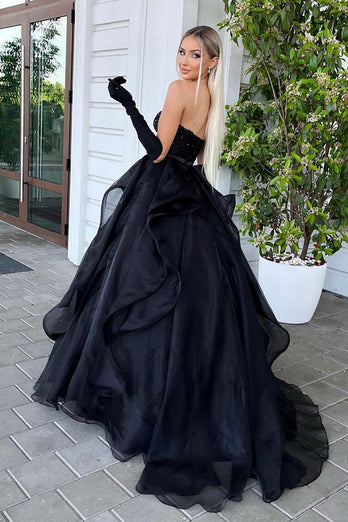 Black Strapless A Line Prom Dress