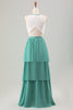 Load image into Gallery viewer, Eucalyptus A Line Tiered Ruffled Long Bridesmaid Dress With Lace