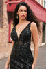 Load image into Gallery viewer, Sparkly Black Depp V-neck Mermaid Long Prom Dress with Feathers