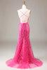 Load image into Gallery viewer, Hot Pink Sequins &amp; Beaded Mermaid Prom Dress with Backless